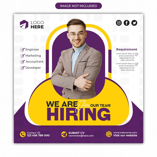 Social media instagram post we are hiring job vacancy square web banner template