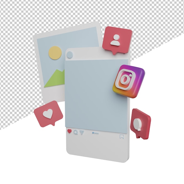 Social media interface pop up side view 3d rendering illustration icon transparent background