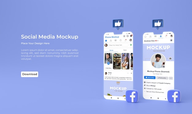 Social media interface with screens mockup