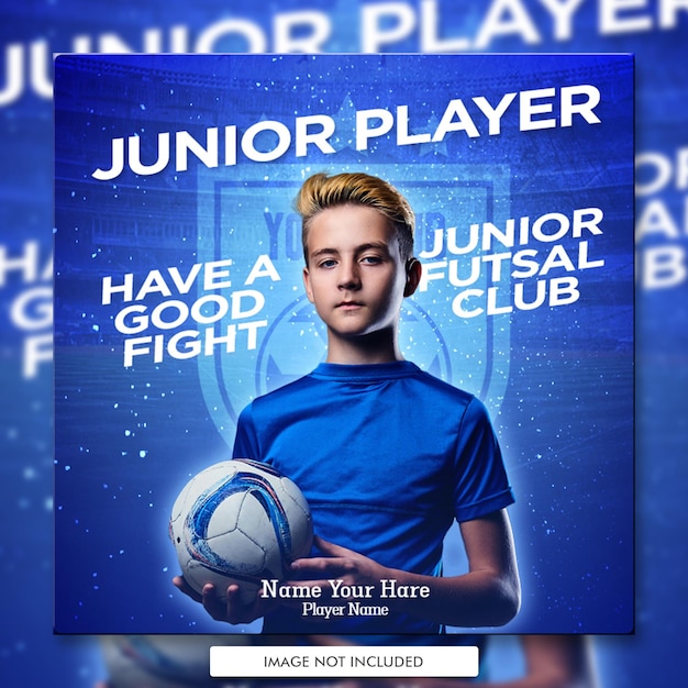 Social media junior futsal sports posters match schedules and champions greetings