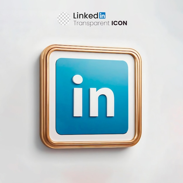 Social media LinkedIn icon 3d in logo with gold frame isolated transparent background