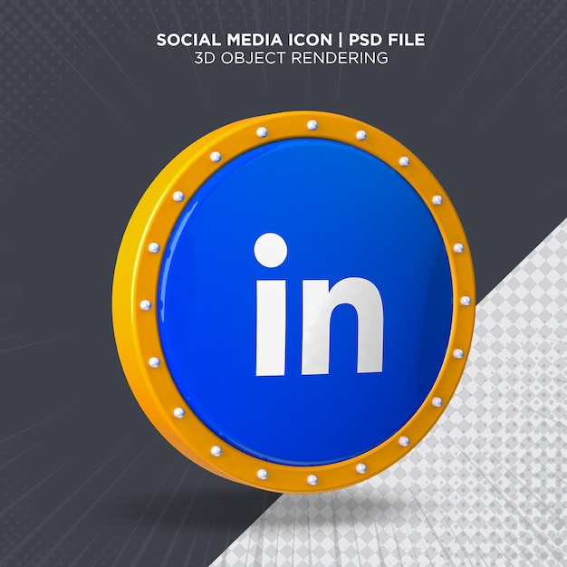 PSD social media linkedin icon circle light logo 3d rendering