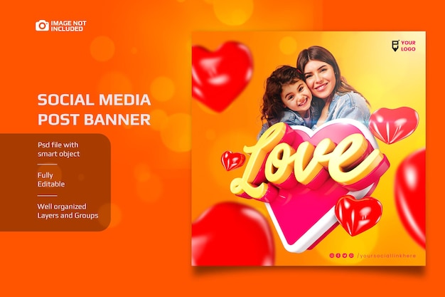 Social media love banner with a 3D element  