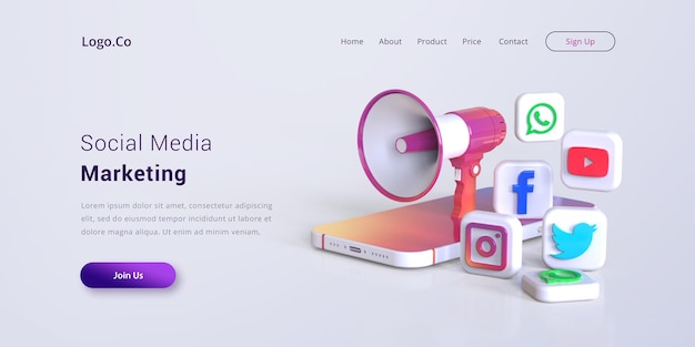 Social media marketing landing page mockup