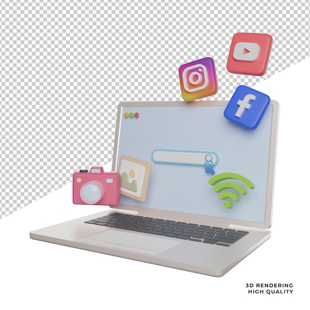 Social media networking gadget side view 3d rendering illustration icon with trasnparent background