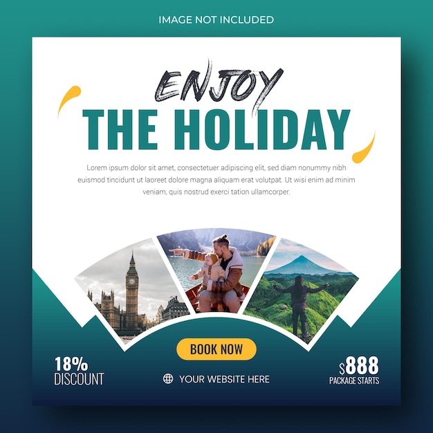 Social media post banner or square flyer design template for travel holiday vacation