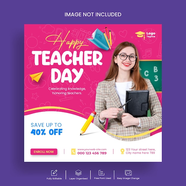 Social media post banner for Teachers' day and education instagram post design