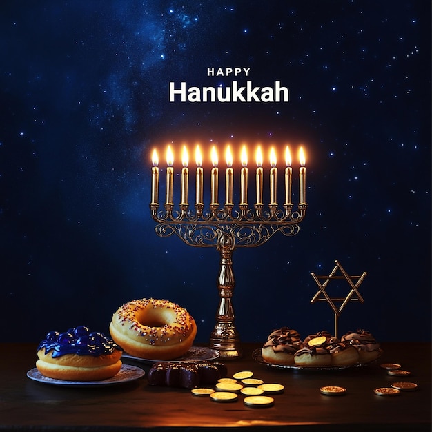 Social Media Post Banner Template for Happy Hanukkah