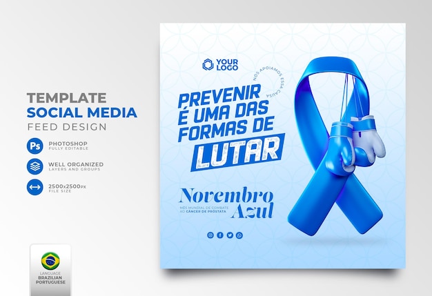 Social media post for Blue November campaign in 3d render in Brazilian Portuguese