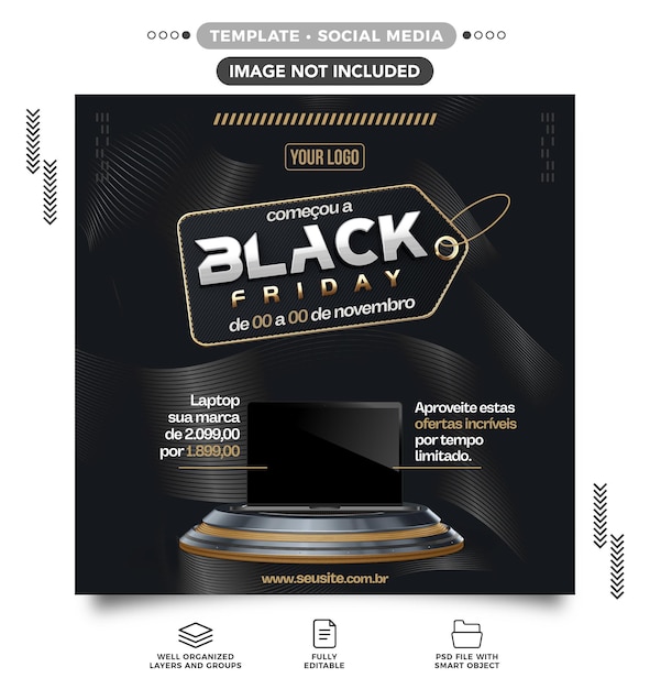 Social media post feed black friday 3d render template design for marketing campaign