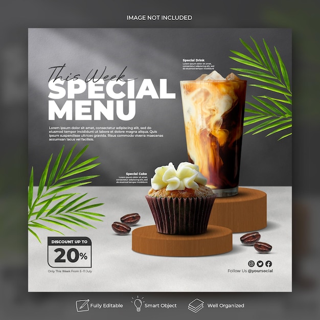 Social media post food for restaurant template banner