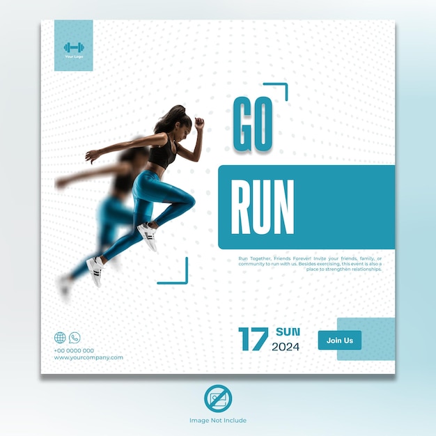 a social media post for go run is shown with a woman running