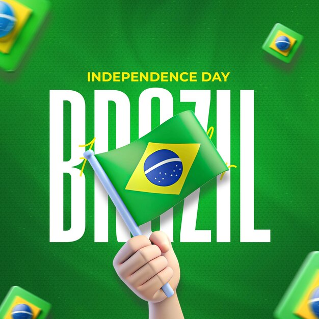 PSD social media post independence day brazil 3d render portuguese