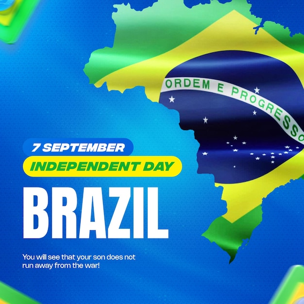 social media Post Independence Day Brazil 3d render Portuguese