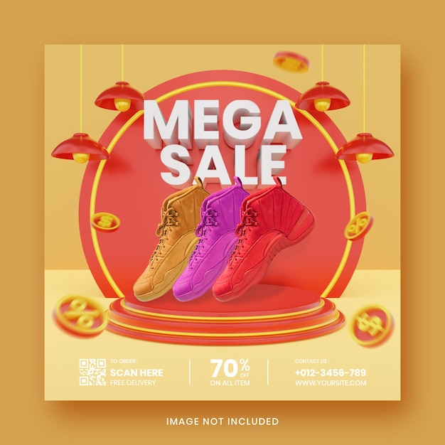 Social media post instagram mega sale 3d render template