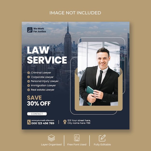 Social media post for law firm service and Instagram post or square flyer template