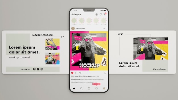 PSD social media post mock-up with smartphone device