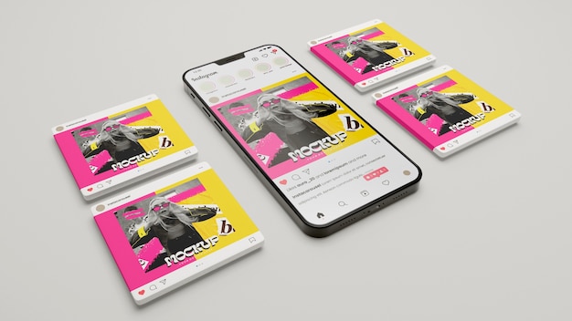 PSD social media post mock-up with smartphone device