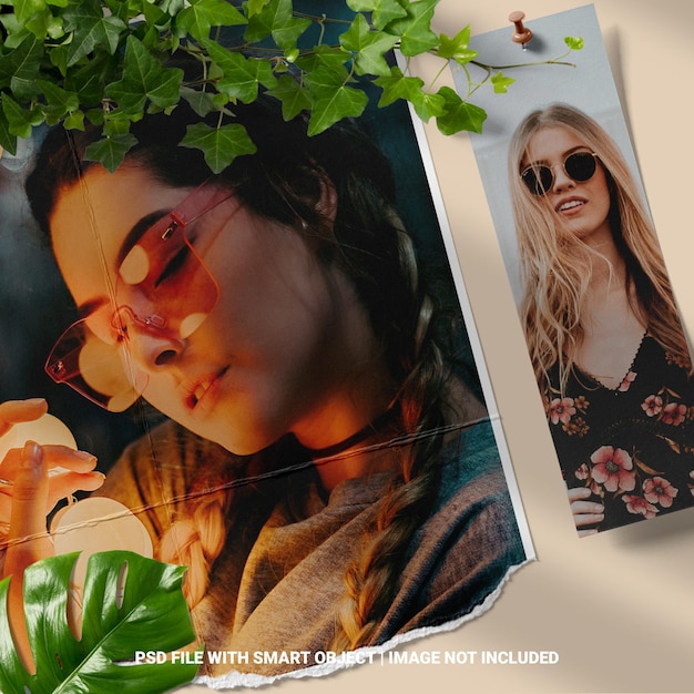 Social media post photo paper frame moodboard mockup premium