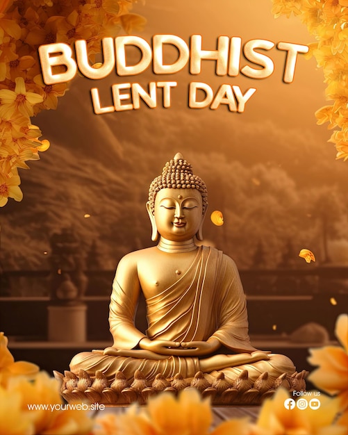 PSD social media post poster greeting buddhist lent day with buddha statue background