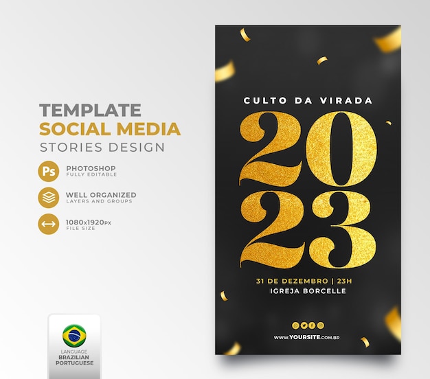 Social media post religious cult happy new year in Portuguese for marketing campaign in Brazil