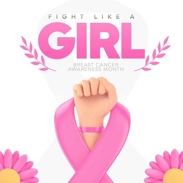 Social Media Post Template Breast cancer awareness pink october campaign