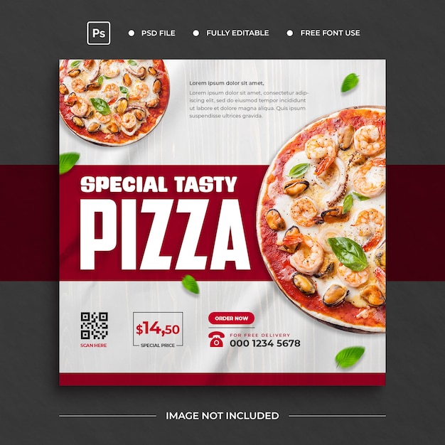 Social media post template  delicious pizza Food menu restaurant Premium Psd