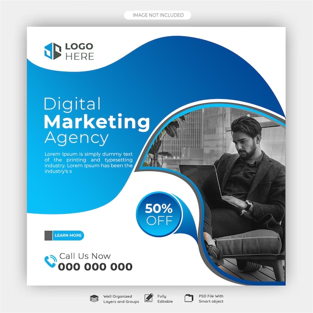 PSD social media post template for digital marketing agency with editable psd template