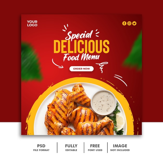 Social Media Post Template For Food Square Banner chicken