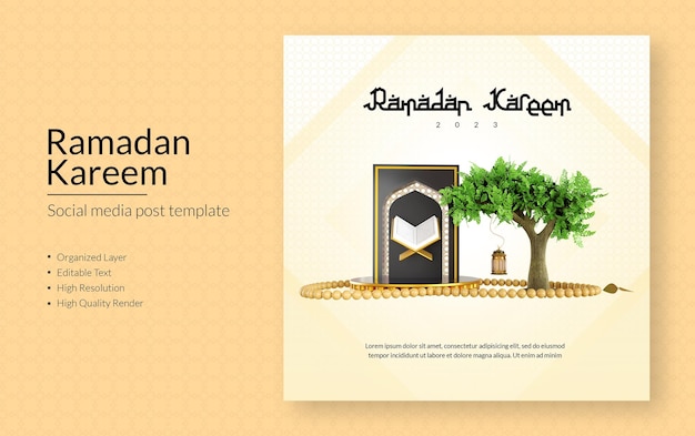 PSD social media post template for ramadan kareem with a tree and a picture of a tree