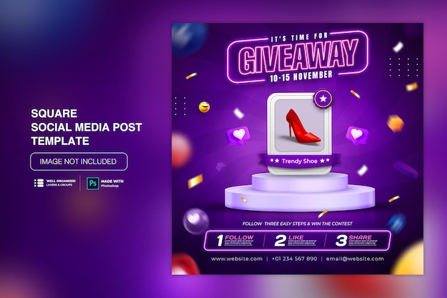 Social media post template with giveaway promotion for instagram facebook