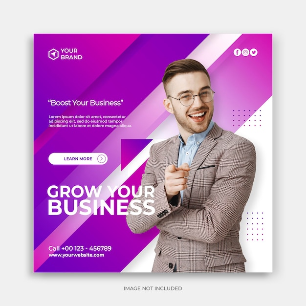 Social media post template with grow your business concept Modern purple gradient instagram template