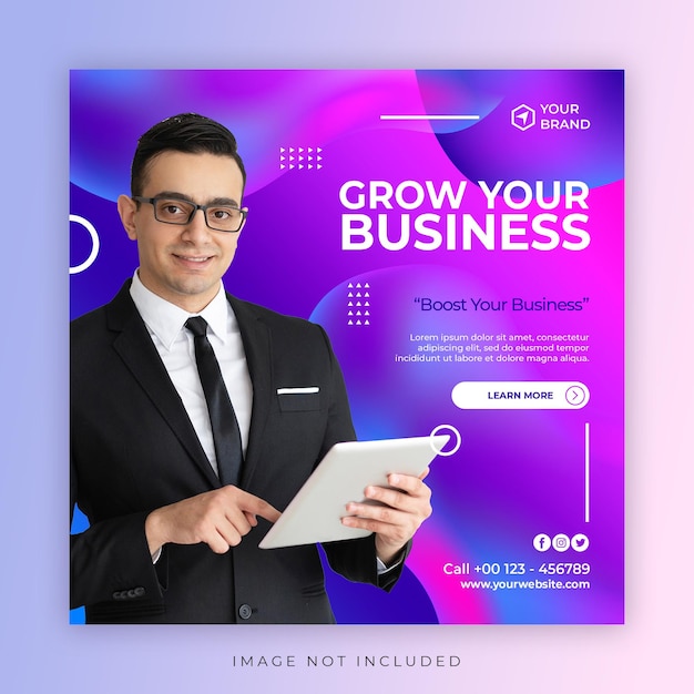 Social media post template with grow your business concept