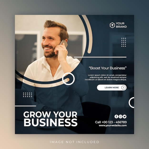 Social media post template with grow your business concept