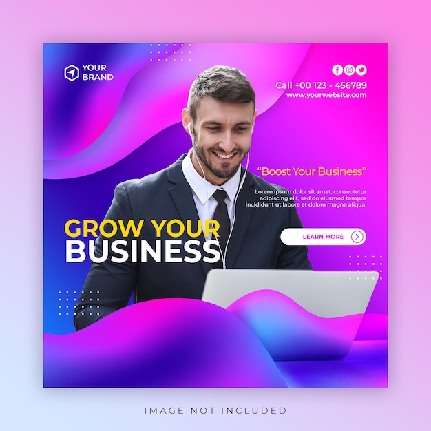 Social media post template with grow your business concept