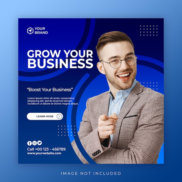 Social media post template with grow your business concept