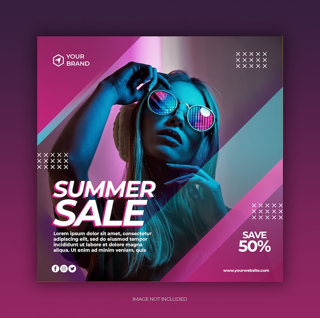 Social media post template with summer fashion sale promotion concept