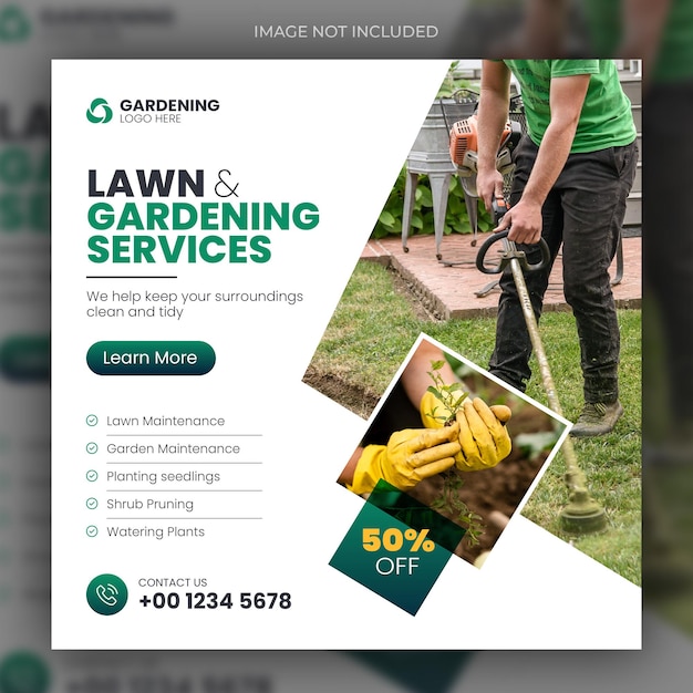 PSD social media post web banner template for lawn or gardening services