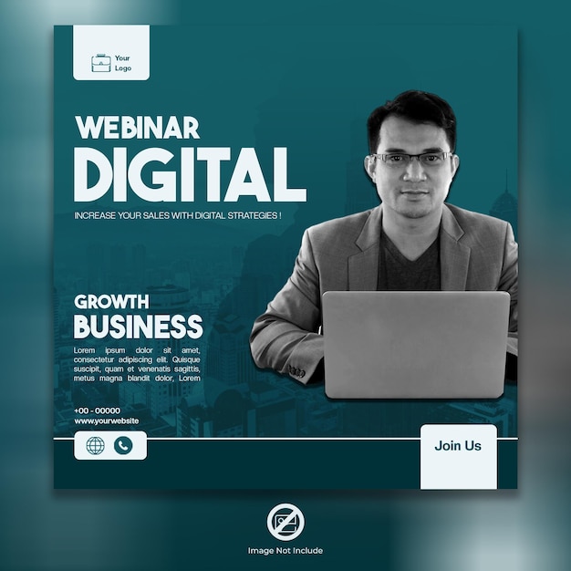 PSD social media post with webinar digital business content