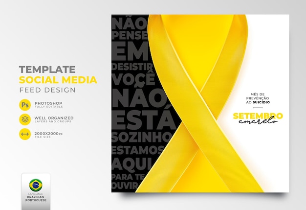 Social media post Yellow September for marketing campaign in Brazil in 3d render