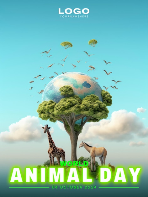 PSD social media poster for the animal world titled world animal day