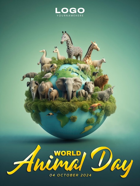 PSD social media poster for the animal world titled world animal day