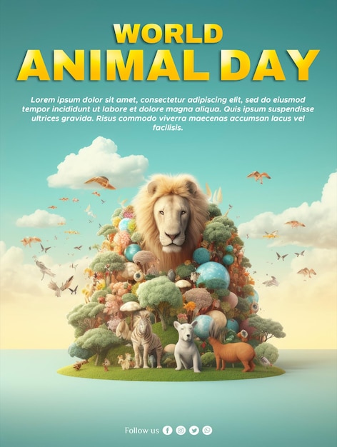 PSD social media poster for the animal world titled world animal day