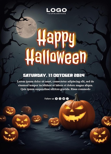 PSD social media poster on halloween day with pumpkin on it