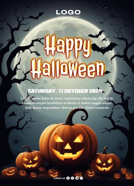 PSD social media poster on halloween day with pumpkin on it