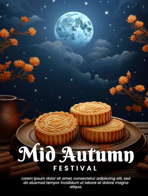 PSD social media poster on mid autumn festival celebration day