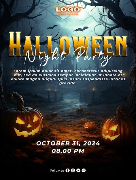 PSD social media poster with halloween background