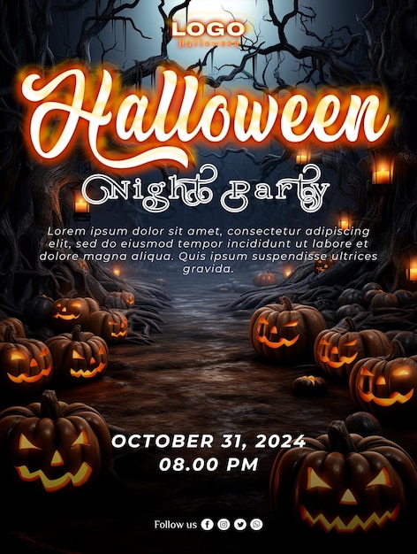 PSD social media poster with halloween background