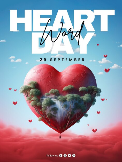 PSD social media poster with world heart day background