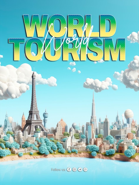 PSD social media poster with world tourism day background